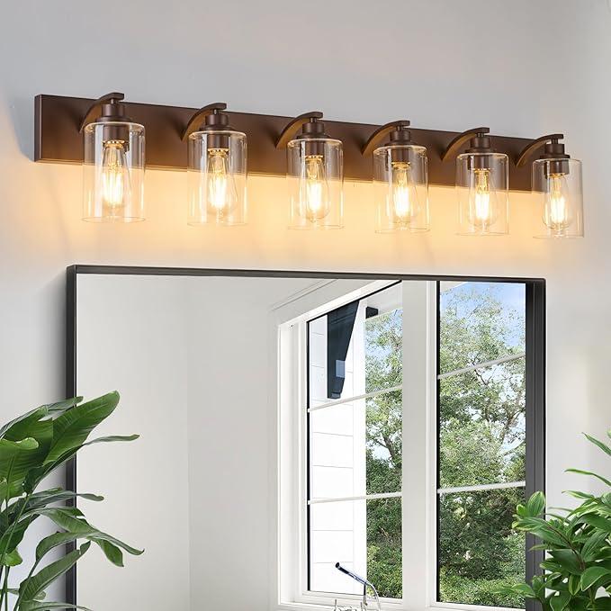 6-Light Bathroom Light Fixtures Modern ORB Vanity Lights for Bathroom Lighting Fixtures Over Mirror with Clear Glass Shade for Cabinet Mirror Bedroom Hallway