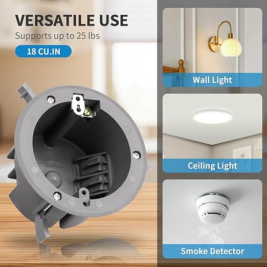 100 PK Round Old Work Electrical Box, 18 Cubic Inch Round Ceiling Electrical Box for Old Work, PVC, ETL Listed to UL514C and UL263, Fire Rated for Two Hours
