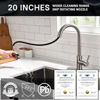WEWE Single Handle High Arc Brushed Nickel Pull Out Kitchen Faucet,Single Level Stainless Steel Kitchen Sink Faucets with Pull Down Sprayer,Suitable for Laundry Rv Bar