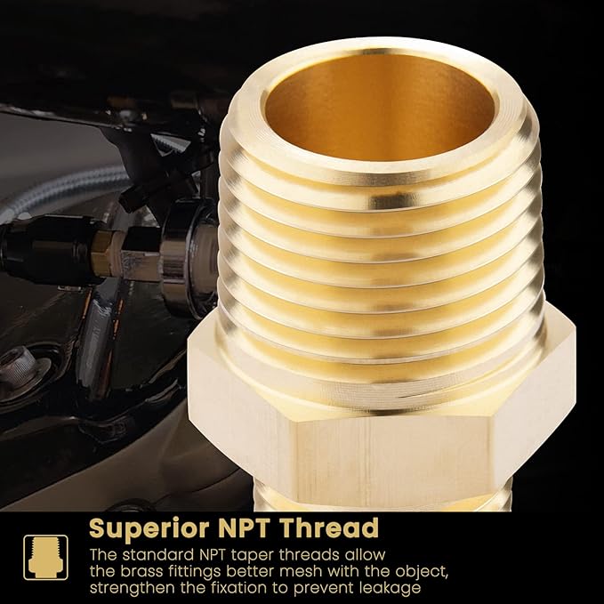 KOOTANS 1/2 NPT x 3/8 NPT Male Solid Brass Hex Nipples, Heavy Brass Pipe Adapter Fittings Reducing Nipple Connectors 4Pieces