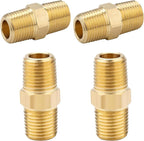 4PCS Hex Nipple 1/4"NPT x 1/4" NPT Male Solid Brass Pipe Fitting, 1/4 inch Brass nipple Male Threaded Pipe Adapter Fittings Equal Nipples Connectors Couplings