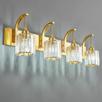 4-Light Crystal Vanity Light, Modern Gold Bathroom Wall Sconce with K9 Crystal Shades, 32.67" Long Over Mirror Lighting for Vanity, Makeup, Hallway, Elegant & Easy Install