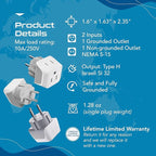 Ceptics Israel Plug Adapter - 2 in 1 Type H Adapter, US to Jersusalem Plug Adapter - Israel, Palestine Travel Adapter Plug, - Dual USA Inputs, CE, RoHS - 3 Pack