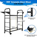 Tire Rack, 59 x 57 x 20 Inches Garage Tire Storage Stand with Storage Tray 218KG/480LBS Capacity, 2 Storage Shelf & 4 Swivel Casters Rolling Tire Storage Rack, Black