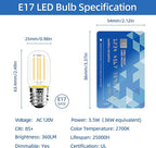 2.5 Inch E17 Intermediate Base LED Filament Bulb 360 Lumens, 2700K Soft White Dimmable Appliance Bulb AC 120V, UL Certified T8 Microwave Light Bulbs Under Hood for Refrigerator Stove 4Pack