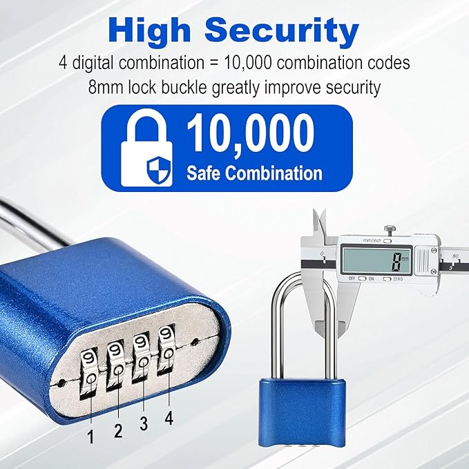 Combination Lock, 4-Digit Heavy Duty Combo Lock, Combination Padlock Weather-Resistant Heavy Duty Combo Locks for Outdoor Fence, Locker, Sheds, Gym, Gate Hasps (Long Shackle) (2pcs-Blue)