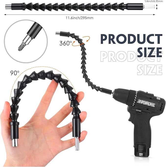 17 Pcs Flexible Drill Bit Extension 105 Degree Right Angle Drill Adapter,360° Rotatable 1/4 3/8 1/2" Impact Grade Socket Adapter Set,90° Angled Bits,Super Bit Shaft Extension Bits,Screwdriver Bit Set