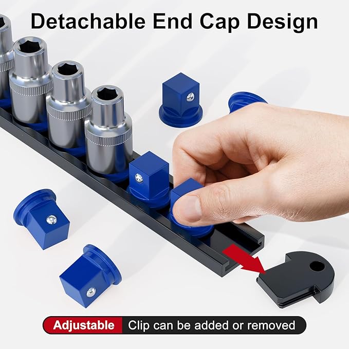 FivePears 3PCS 360° Socket Organizer Twist Lock,3/8 1/4 1/2 Socket Storage Rails, Premium Quality Socket Holders for Tool Box ，Tool Carts，Contains up to 40 Clips (Blue, Red and Black)