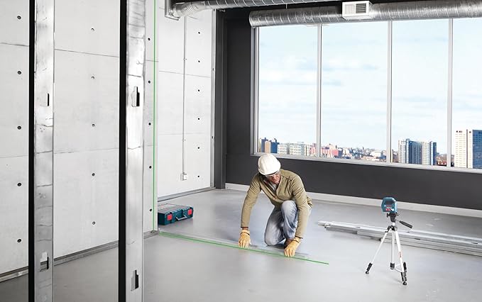 BOSCH GLL 100 GX 100 Ft Green-Beam Self-Leveling Cross-Line Laser, Includes 3 AA Batteries, Positioning Device, Green Laser Target Plate, & Heavy-Duty Pouch