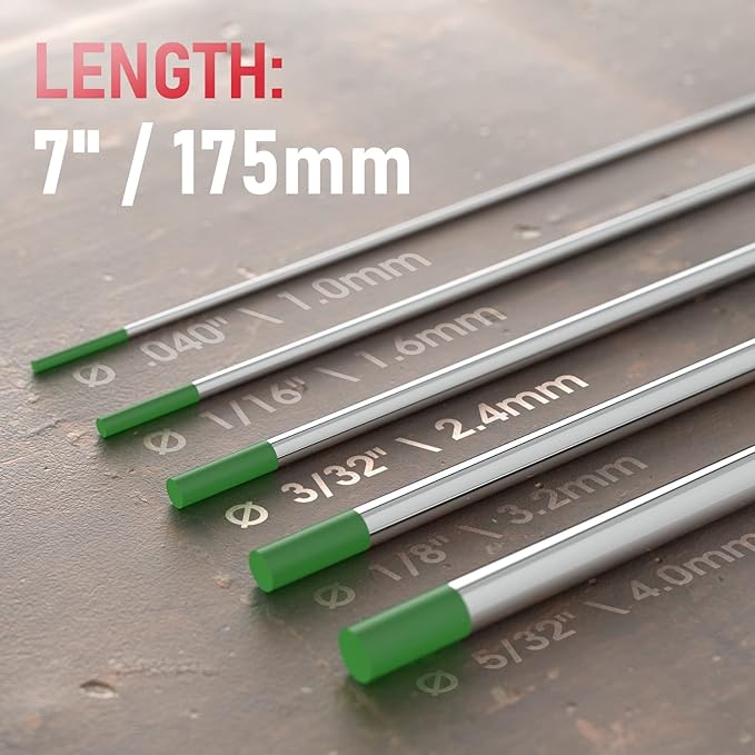 YESWELDER TIG Welding Tungsten Electrode Pure Tungsten 3/32" x 7" (Green, EWP) 10-pk