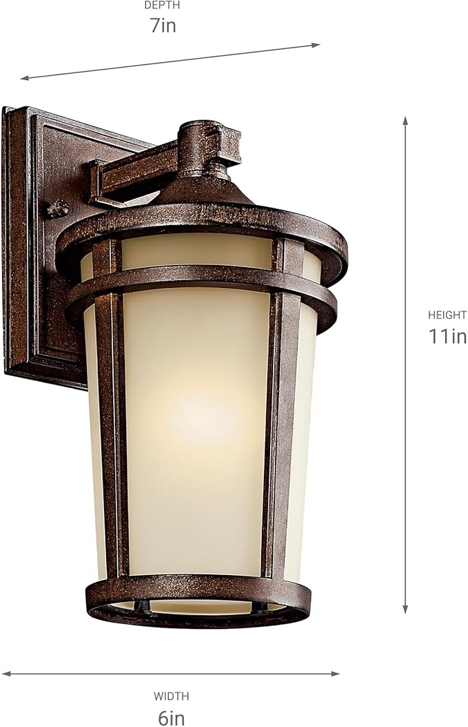 Kichler Atwood 11" Outdoor Wall Light with Light Umber Mist Glass and Brown Stone, 1-Light Exterior Wall Sconce, (11" H x 6" W), 49071BST, White