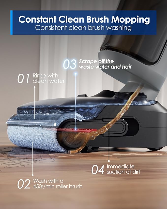 Tineco Floor ONE i5 Stretch Wet Dry Vacuum Cleaner, Vacuum & Mop in One Step, 20kpa Powerful Suction, 180° Lay-Flat Design, Anti-Tangle Design, Dual-Sided Edge Cleaning, Up to 30* Minutes Runtime