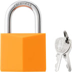 2-Pack Keyed Alike Locks, Orange Covered Brass Keyed Padlock with Stainless Steel Shackle, 1-9/16 Inch Lock Body, Rustproof Locks for Luggage Gate Fence Hasp Cabinet Toolbox Gym School Locker