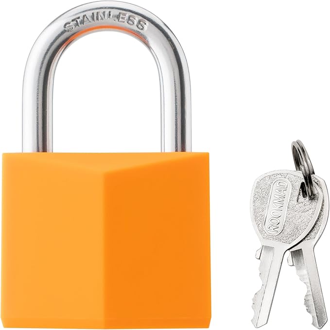 8-Pack Keyed Alike Locks, Orange Covered Brass Keyed Padlock with Stainless Steel Shackle, 1-9/16 Inch Lock Body, Rustproof Locks for Luggage Gate Fence Hasp Cabinet Toolbox Gym School Locker