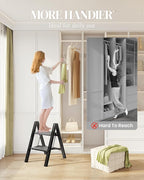 GameGem 2 Step Ladder, Folding Step Stool with Wider Pedal, Anti-Slip Feet & Non Slip Stripes, Aluminum Sturdy Material, 300Lbs Capacity, Elegant Look of Piano Black Better Matches Your Home