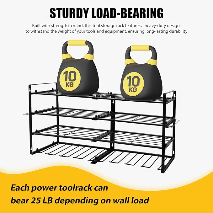 Wall Mount Power Tool Organizer, 4 Layer 8 Drill Hangers Storage Rack, Tool Organizers and Storage for Garage, Workshop, Pegboard, Shed - 33 inch