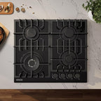 Empava 24" Gas Stove Cooktop 4 Italy Sabaf Sealed Burners NG/LPG Convertible Tempered Glass in Black, 24 Inch