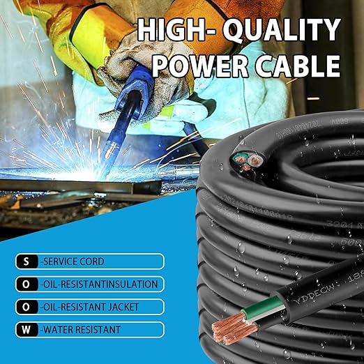 25ft 18/3 18 AWG Portable Power Cable (3 Conductor) - SOOW 600V 18 Gauge Electric Wire for Motor Leads, Portable Lights, Battery Chargers and Machinery - 3 Conductor - 25 Feet Electrical Cord