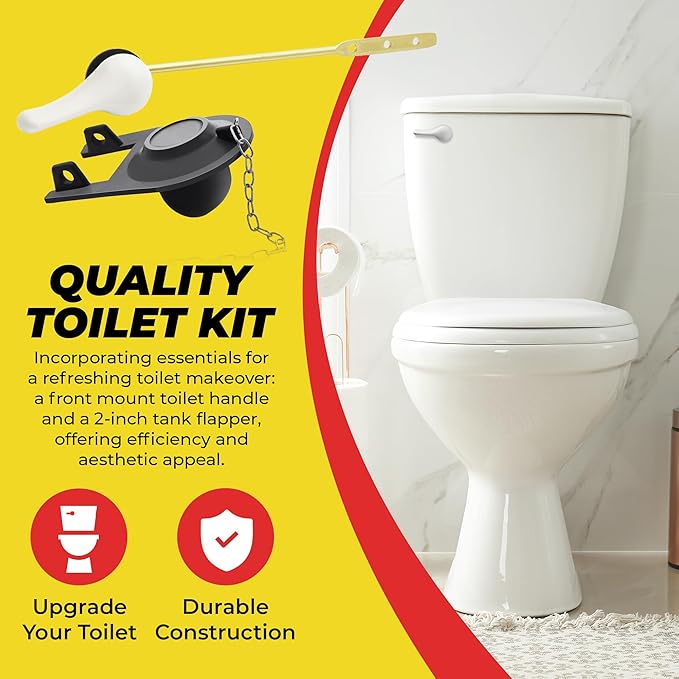 Qualihome Front Mount White Toilet Handle Replacement Kit with 2 Inch Universal Toilet Flapper Replacement Kit and Stainless Steel Toilet Flapper Chain