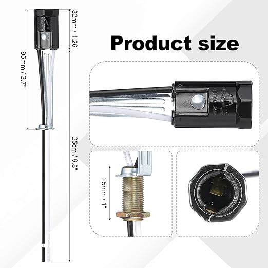 PATIKIL Candelabra Base Lamp Holder Light Socket, 10pcs UL Listed Keyless E12 Bulb Socket with 9.8" Wire Leads for E12 Incandescent LED Light Bulbs, 3.7" Tall