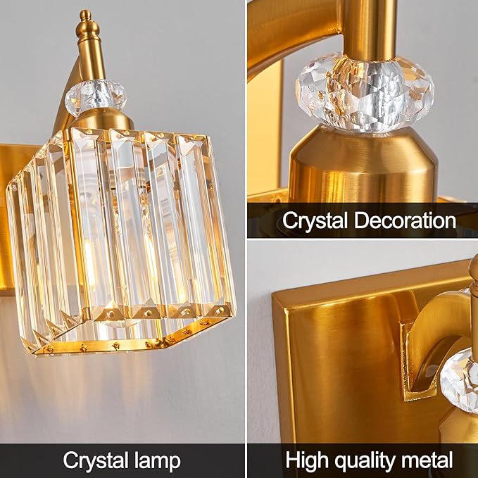 Crystal Vanity Lights Gold 2 Light Bathroom Light Fixtures Over Mirror Modern Vanity Light for Bathroom