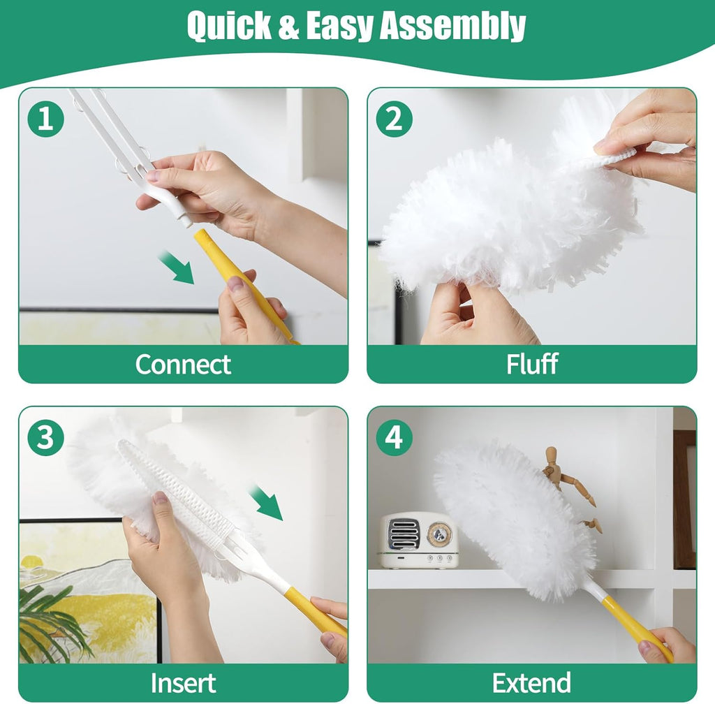 30 Count Electrostatic Duster Refills Compatible with Swiffer Duster, Multi-Surface Dusting Refills, Microfibre Feather Dusters for Cleaning, White Unscented