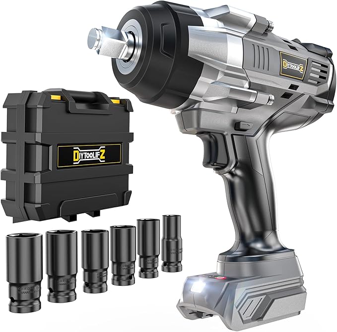 Cordless Impact Wrench 1/2 inch Compatible with Dewalt 20v Battery, 1700 Ft-lbs High Torque Impact Driver with 6Pcs Sockets & Storage Case, Electric Impact Gun with 4-Speed & LED Light
