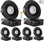 Black Gimbal recessed Lights 4 Inch 6 Pack, Gimbal canless recessed Lights with Junction Box,9W 750LM,Dimmable,5CCT Selectable,Air Tight