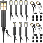 SUNVIE 12-Pack Low Voltage Landscape Lighting Kit LED Bollard Pathway Lights Wired with Spotlights for Garden, Path, Yard, Patio, Cast-Aluminum, IP65 Waterproof, 12-24V AC/DC, 3000K Warm White, Black