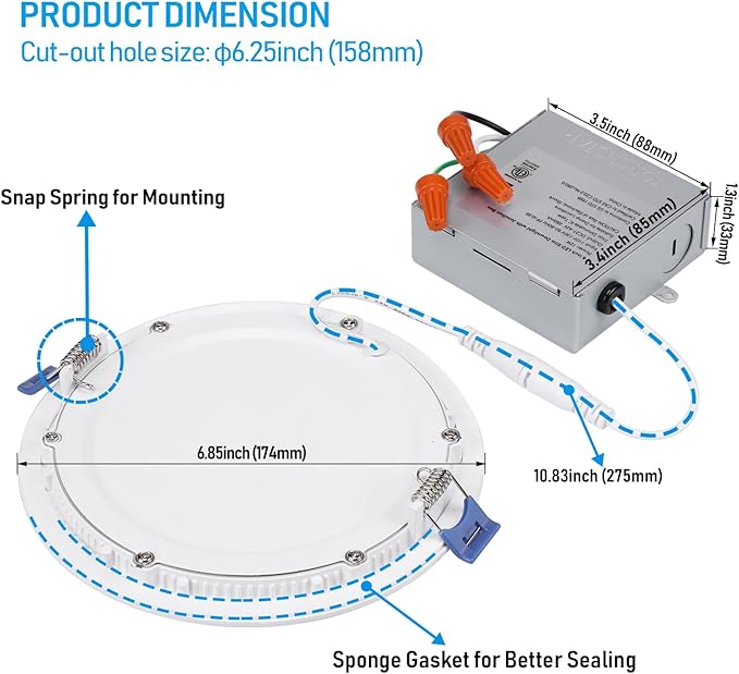 TORCHSTAR 12-Pack 6 Inch Ultra-Thin LED Recessed Lighting with J-Box, 2700K Soft White, 12W Dimmable 850lm Brightness LED Downlight, ETL & Energy Star Listed