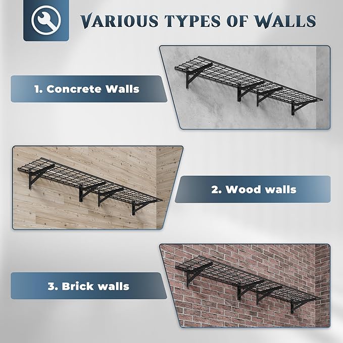 2 Pack Heavy Duty Garage Wall Shelving Set (1.5x4ft), Wall Mounted Garage Shelves 500lbs Capacity, 18"x48" Shelf Storage Rack Floating Shelves, Black