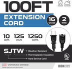 Iron Forge Cable 100 Ft Black Extension Cord, 16/2, 100 Foot Extension Cord with 2 Prong Polarized Plug, Weatherproof - Great for Outdoor & Indoor Use