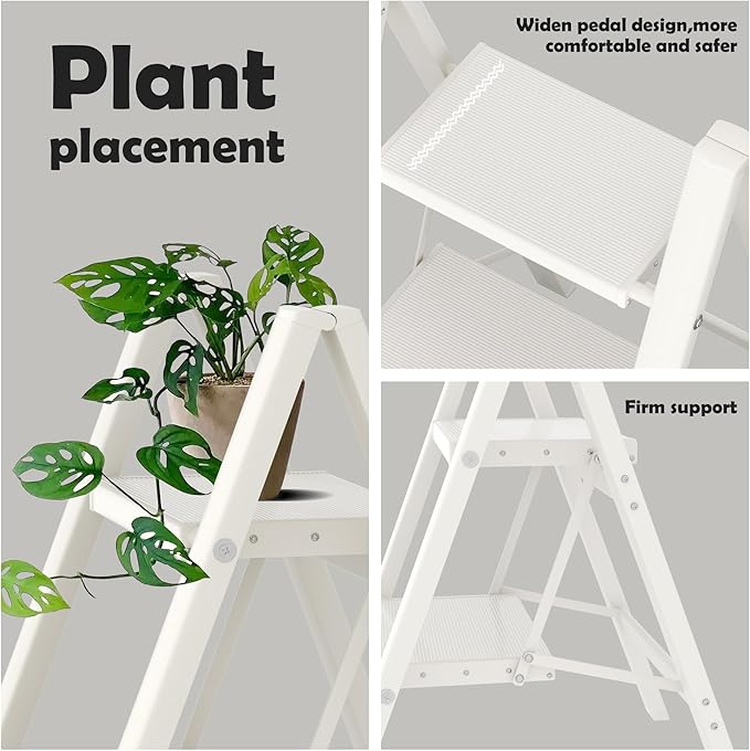 Taranta 2 Step Ladder,Aluminum Lightweight Folding 2 Step Stool with Anti-Slip Wide Pedal, 330lbs Capacity Step Ladder for Household,Kitchen,Office - White