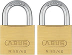 ABUS 55/40 Solid Brass Padlock with 2 Keys for School, Gym, Cabinet 1 1/2in (40mm) Wide (Keyed Alike, 2 Pack)