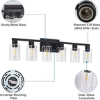 Black Bathroom Light Fixtures, 6-Light Bathroom Lighting Fixtures Over Mirror with Clear Glass Shade, Matte Black Vanity Lights, 6 Light Count Large Vanity Light Fixture for Bath, Mirror,Wall Sconce