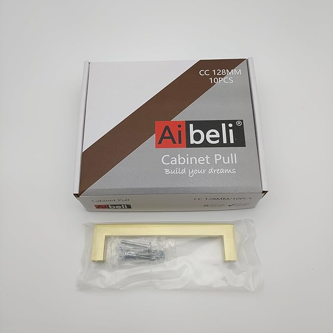 10 Pack Gold Cabinet Pulls 5 Inch Hole Centers Stainless Steel Square Cabinet Handles Brushed Gold Kitchen Cabinet Hardware Drawer Pulls Dresser Knobs