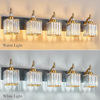 Modern Crystal Vanity Lights Black Gold 5 Light Bathroom Vanity Light Fixtures Over Mirror