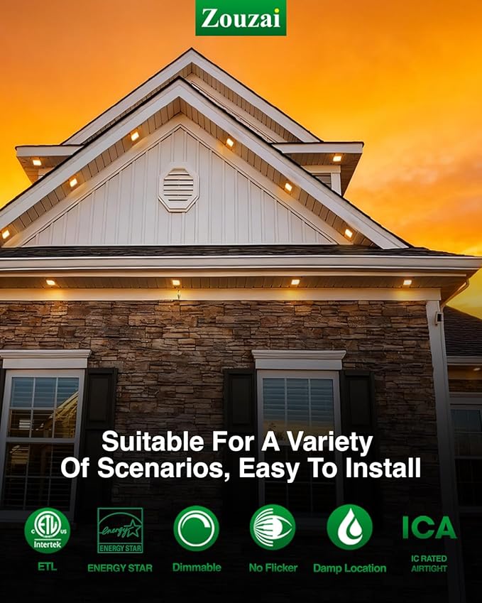 zouzai Square Led Recessed Lighting,5CCT Ultra Thin Square Led Ceiling Light with Junction Box,CRI90,2700K-5000K Selectable,Dimmable Canless Downlight,ETL and Energy Star (Black【12 Pack】, 4 Inch)