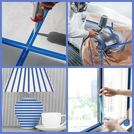 5 Rolls Blue Painters Tape 1.42In × 55Yd Wide Blue Masking Tape, Washi Tape for Wall Painting Automotive Window Trim Crafts Multi-Surface