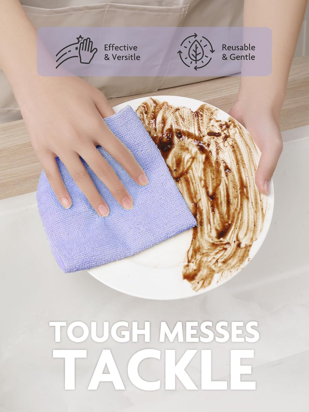 Fantasticlean Microfiber Cleaning Cloth Roll -75 Pack, Tear Away Microfiber Towels, 12" x 12", Reusable, Washable, Scratch Free, Ultra Absorbent Dishcloth for Home Supplies, Car, Pet (Lavender)