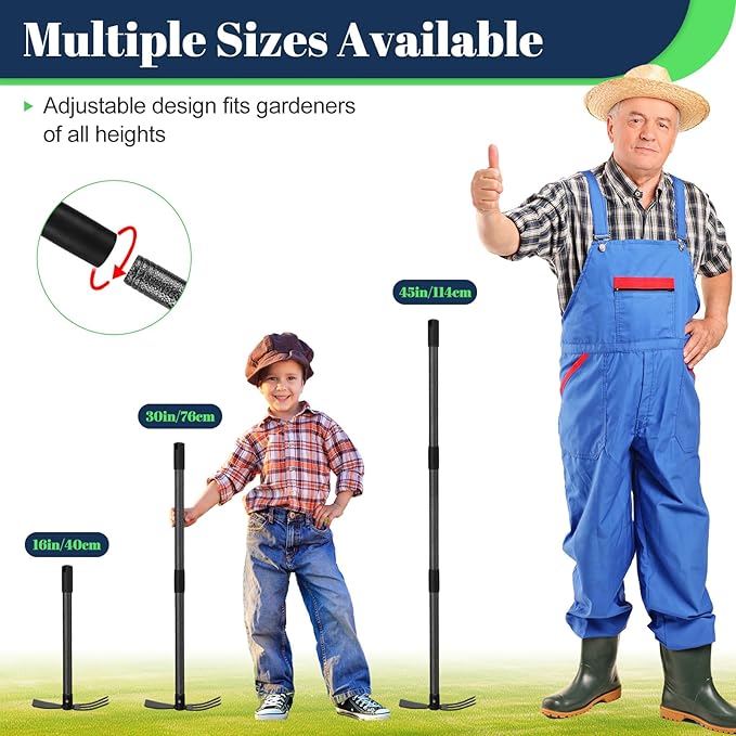 Multi-Purpose Garden Hoe Tool – Heavy Duty Adjustable (16"-45") with Ergonomic Handle, Anti-Rust Coated Steel, for Weeding, Digging, Cultivating – Lawn, Farm, Outdoor Use