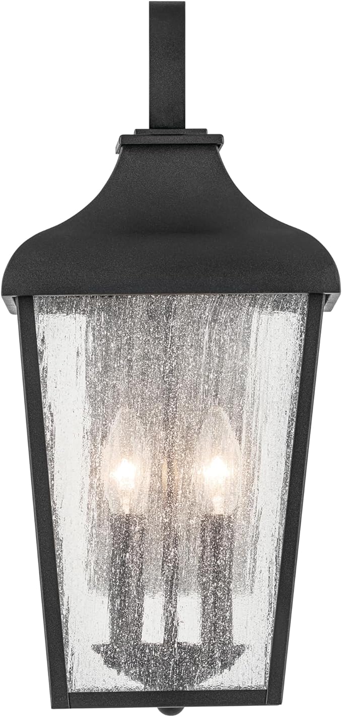 KICHLER Forestdale 18.5" 2-Light Outdoor Wall Light with Clear Water Glass in Textured Black for Exterior Doors, Garage, Porch, Patio Walls (18.5" x 8.5"), 49736BKT
