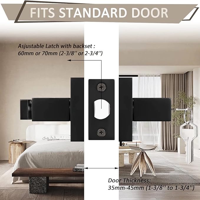 Probrico 6 Pack Entry Door Lever with Lock and Key,Entrance Door Handles for Office and Front Door,Matte Black Door Knobs Keyed Alike Same Key Lockset (Each with 3 Keys)