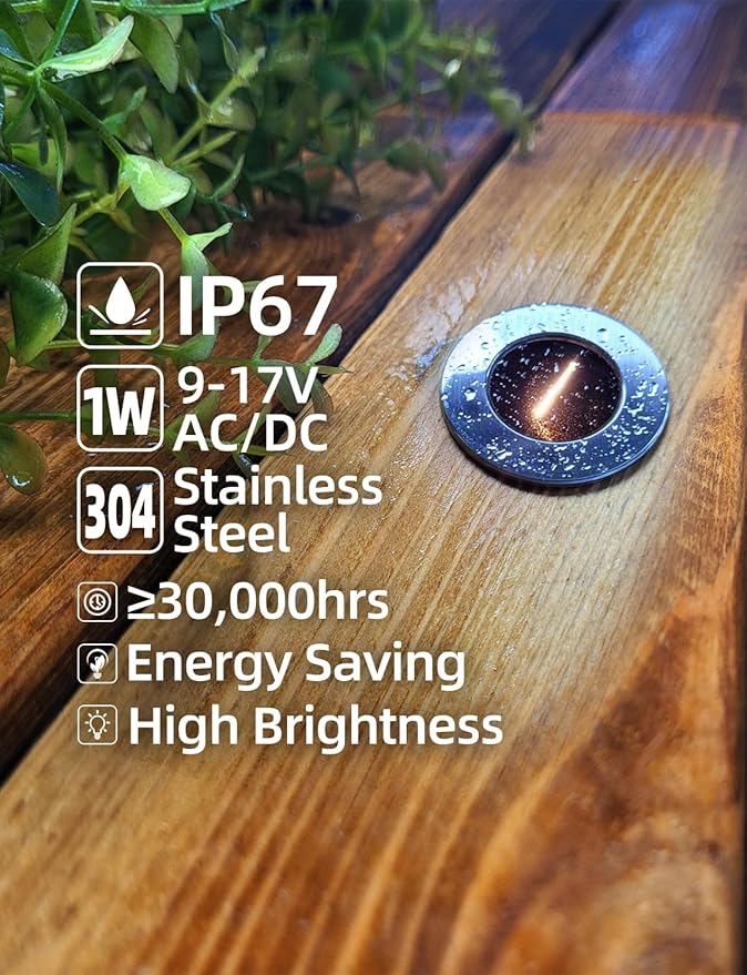 MALORY Low Voltage Deck Light 6 Packs, 2W 2700K 12V Landscape Lighting, Recessed LED Outdoor Step Stair Lights, Deck Lighting for for Outside Floor Yard (SG07-Link, 6-Pack 2700K)