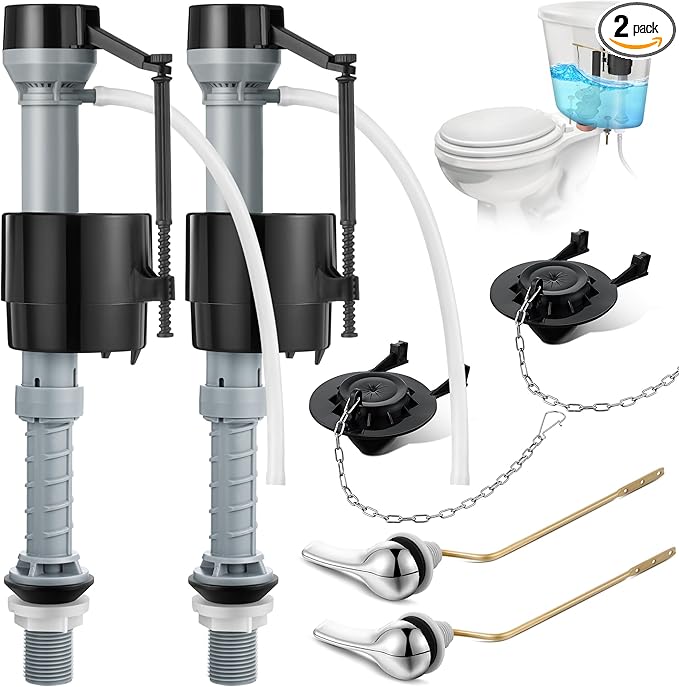 Saillong Universal Toilet Flusher Replacement Kit, Fill Valve, 2-Inch Flapper, Side Mount Handle Lever, Water-Saving, Adjustable Toilet Repair Kit Inside Tank, Easy to Install(2 Set,Dark Grey, Black)