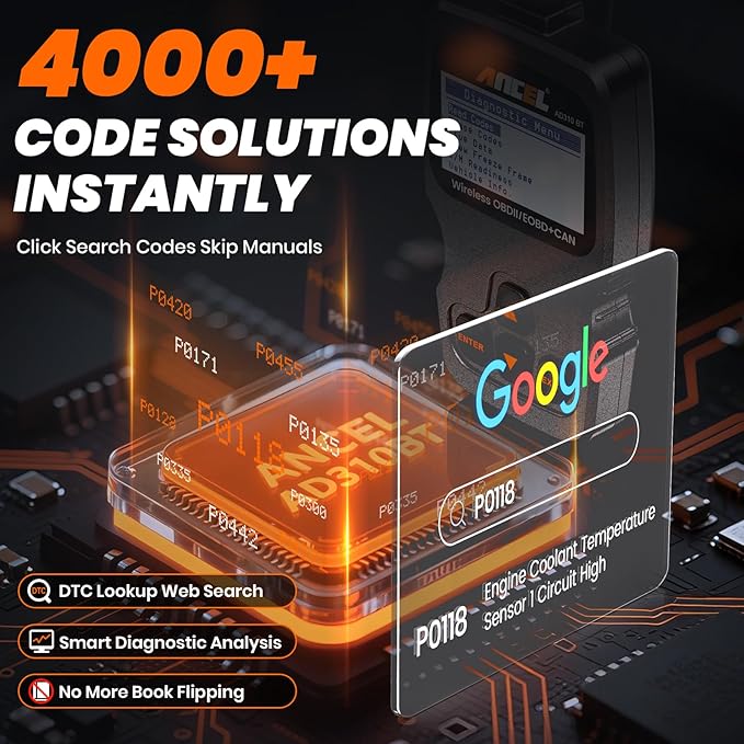 (Upgraded AD310) ANCEL AD310BT OBD2 Scanner Bluetooth - Check Engine Code Reader, Escaner Automotriz with Premium App On iOS & Android, Car Diagnostic Scanner for All Vehicles After 1996