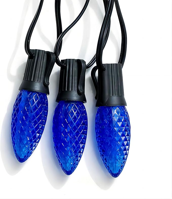 Meconard C9 Led Replacement Christmas Light Bulbs, C9 Shatterproof Led Bulbs for Christmas Indoor Outdoor String Lights, E17 Intermediate Base, Commercial Grade Holiday Bulbs, Blue, 25Pack