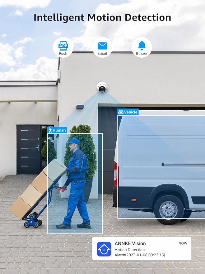 ANNKE 4K PoE Security Camera System with Audio Recording, 8 Channel 12MP H.265+ NVR with 4Pcs 8MP IP Turret Cams, Wide-Angle, IP67 Waterproof, Smart Dual Light, AI Human&Vehicle Detection(2TB HDD)