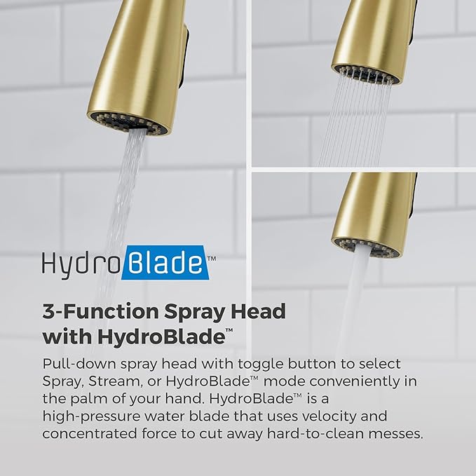 Pfister Miri 2.0 Kitchen Faucet with Pull Down Sprayer and Soap Dispenser, Single Handle, High Arc, NSF Certified, Brushed Gold Finish, F5297MRRBG