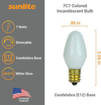 Sunlite 01285 7C7 Incandescent Bulb, 7 Watt, Candelabra E12 Base, C7 Small Night Light, Colored Bulb, White, 25 Count